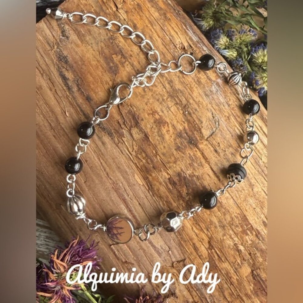 Black onyx Beads & Silver Chain • anklet bracelet